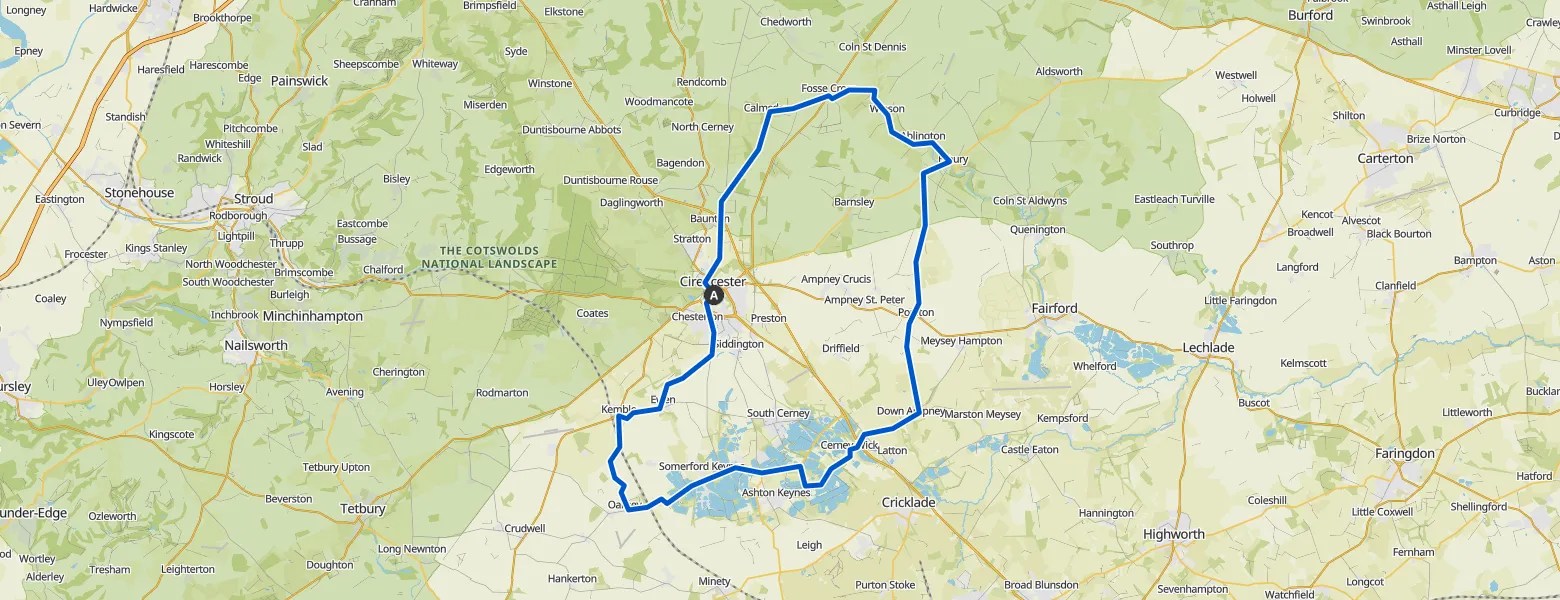 Cotswold Water Park loop from Cirencester road ride Komoot